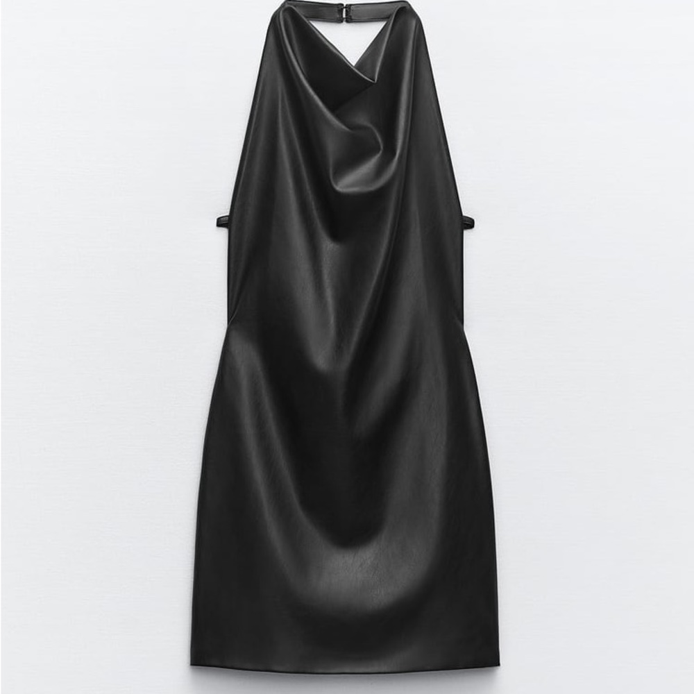 Zara FAUX LEATHER HALTER DRESS